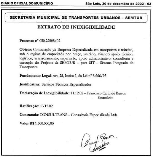 Contrato da Consulttrans em 2002.Contrato da Consulttrans em 2002.