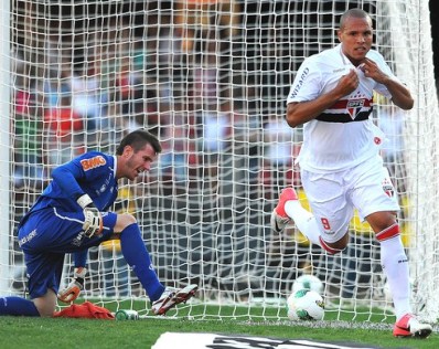 Luis Fabiano comemora seu primeiro gol contra o Flamengo (Foto: Marcos Ribolli / GLOBOESPORTE.COM)
