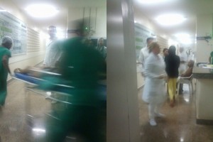 Paciente vítima dos disparos indo para sala de cirurgia
